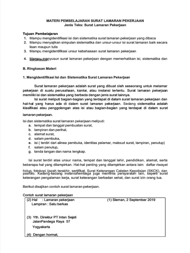 PDF Materi Surat Lamaran Pekerjaan Kelas 12 Compress | PDF