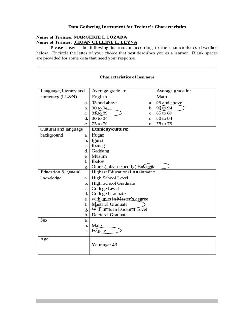 2 Data Gathering Instruments | PDF | Learning | Behavior Modification