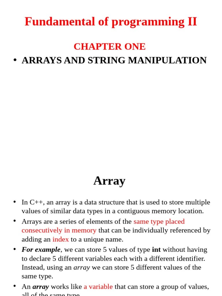 Chapter-1 (Array And String) | PDF | Data Type | Integer (Computer Science)