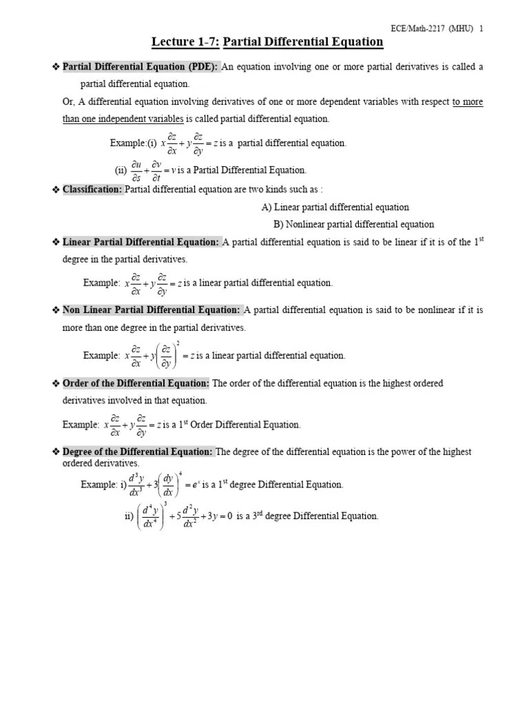 Lecture-1-7 PDE | PDF | Partial Differential Equation | Differential Equations