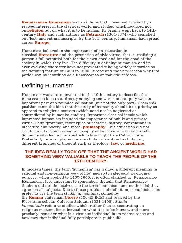 Renaissance Humanism | PDF | Humanism | Renaissance