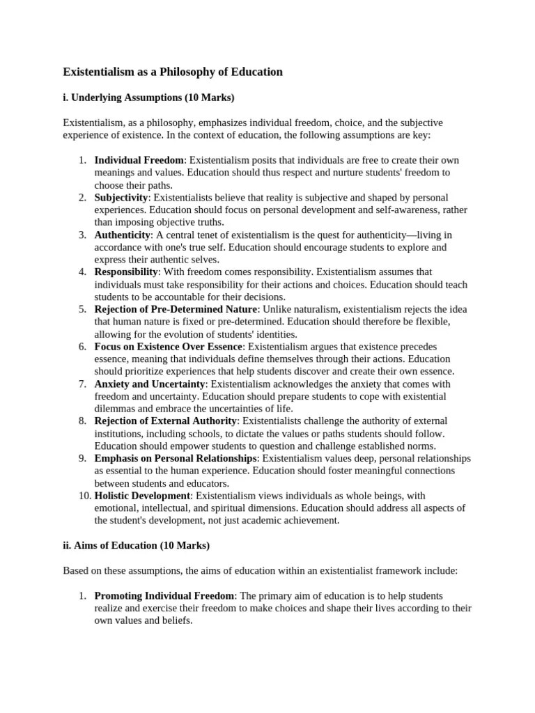 Existentialism As A Philosophy Of Education | PDF | Rationalism | Reason