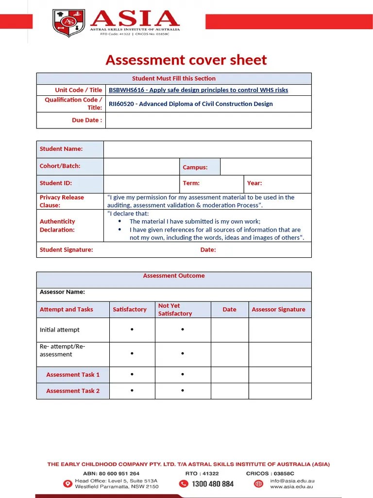 Bsbwhs616 Assessment Cover Sheet Pdf Risk Plagiarism