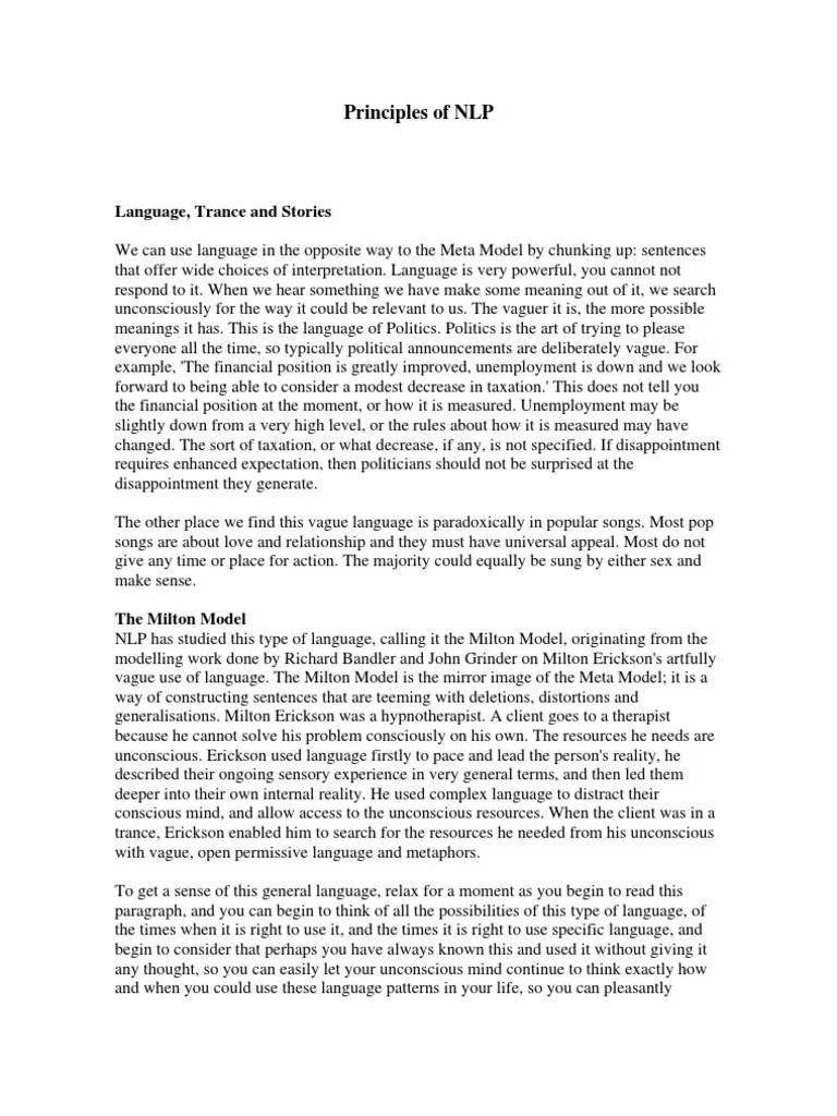The Principles Of NLP (Ebook) | Download Free PDF | Trance | Neuro Linguistic Programming