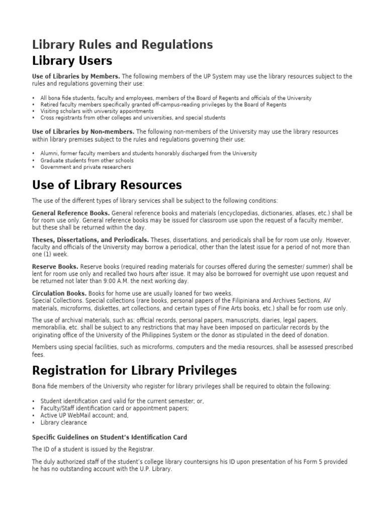 Library Rules And Regulations | PDF | Libraries | Thesis