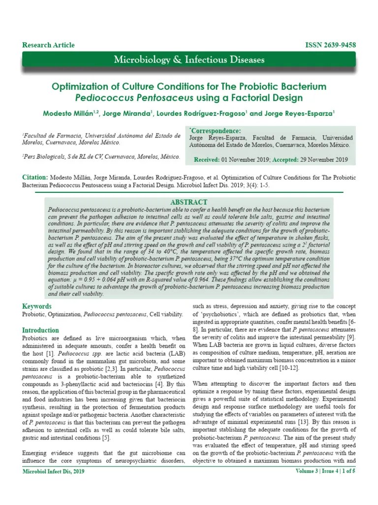 Optimization Of Culture Conditions For The Probiotic Bacterium ...