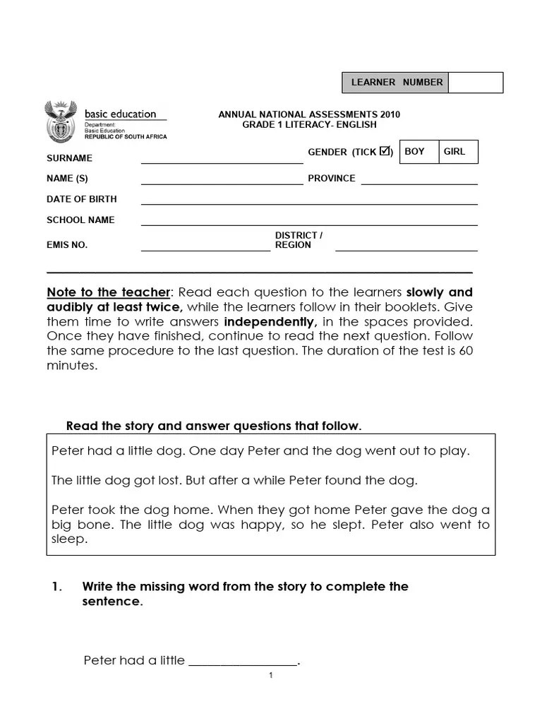 English Literacy Grade 1 | PDF