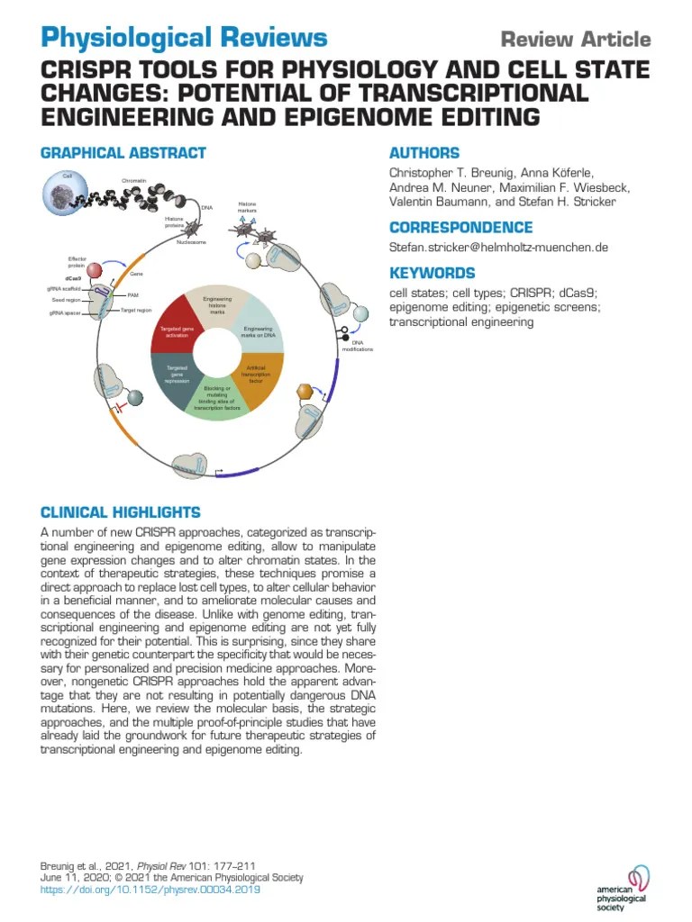 CRISPR Tools For Physiology And Cell State Changes Potential Of Transcriptional Engineering And ...