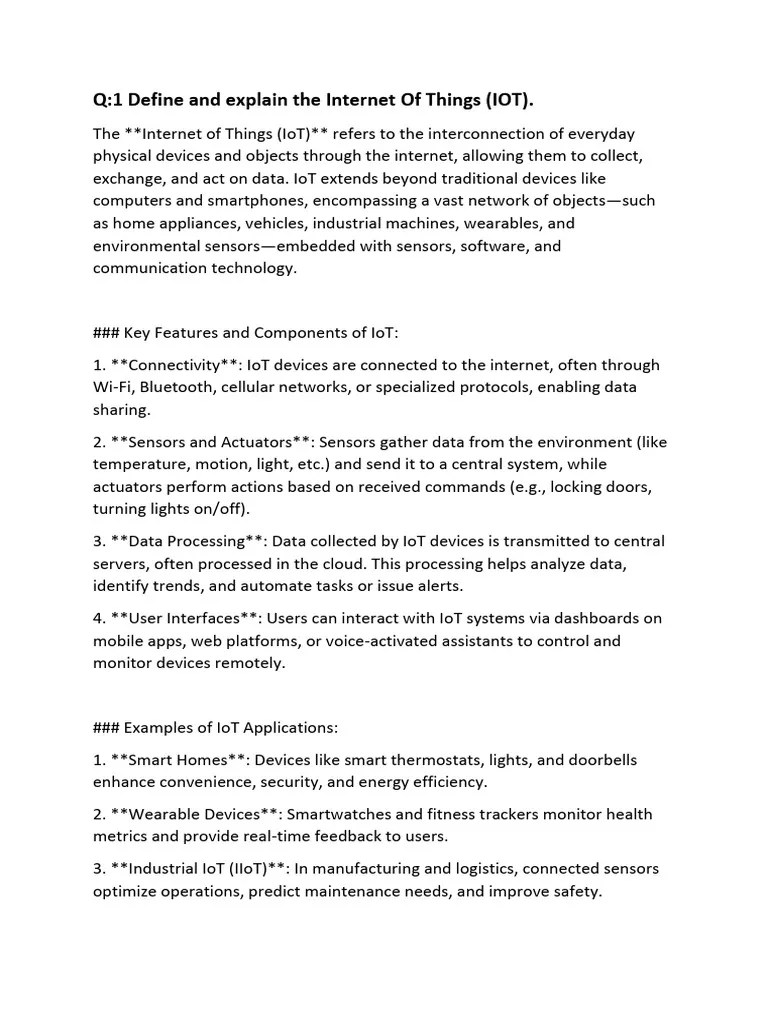 Q:1 Define And Explain The Internet Of Things (IOT) | PDF | Internet Of ...