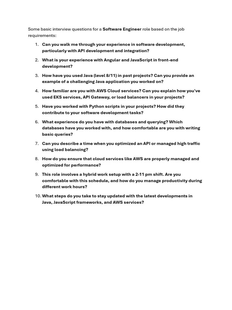 Some Basic Interview Questions For A Software Engineer Role Based On ...