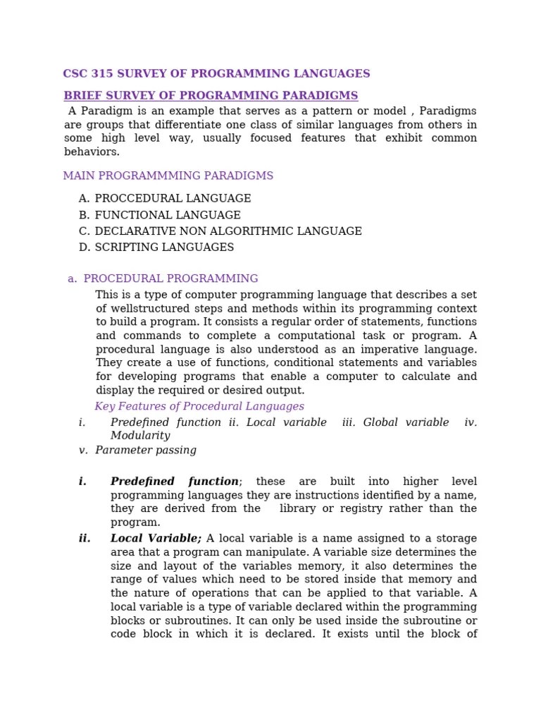 CSC 315 Lecture 3 | PDF | Parameter (Computer Programming) | Programming Paradigms