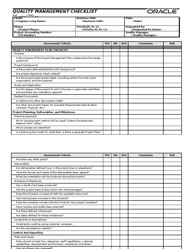 Quality control qc checklist template