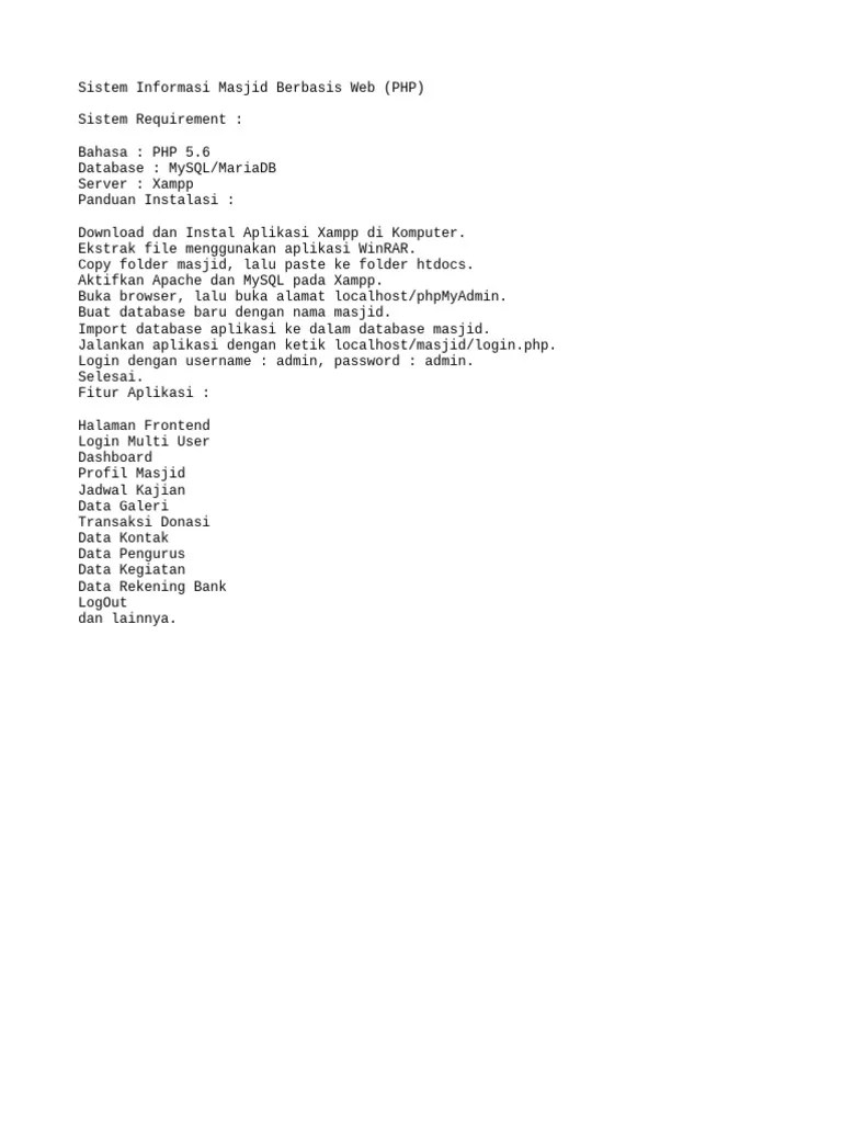 Sistem Informasi Masjid Berbasis Web (PHP) | PDF