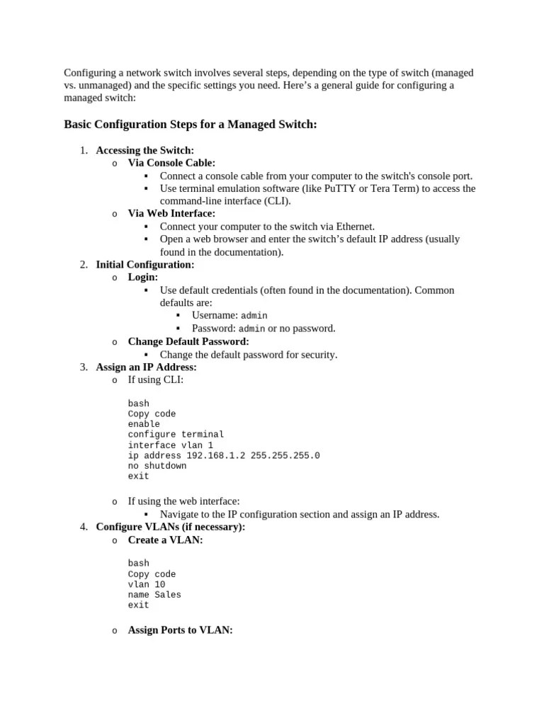 Switch Cofiguration | PDF | Network Switch | Command Line Interface