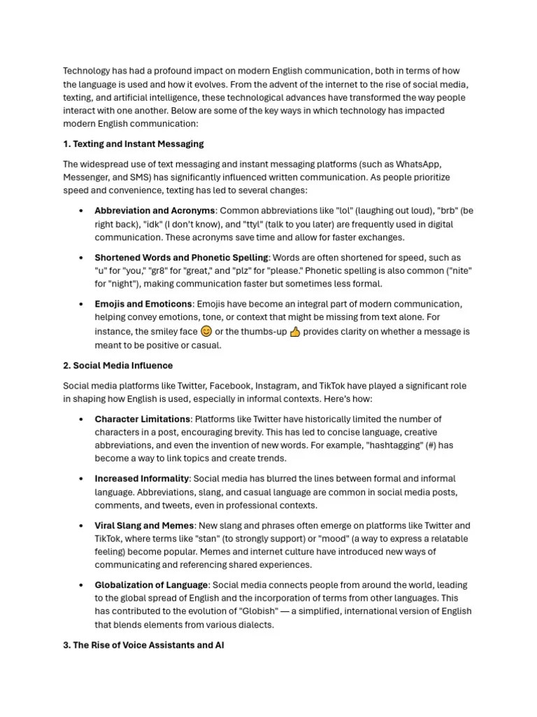 Technology Has Had A Profound Impact On Modern English Communication ...