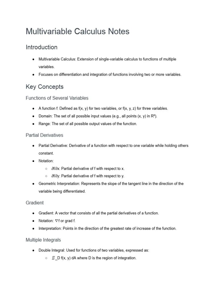 Multivariable Calculus Notes | PDF | Integral | Derivative