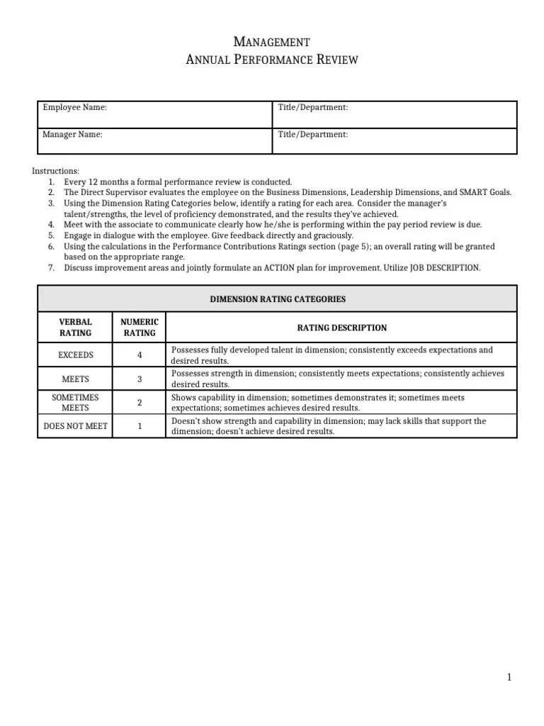 Management Annual Performance Review | PDF | Leadership | Employment