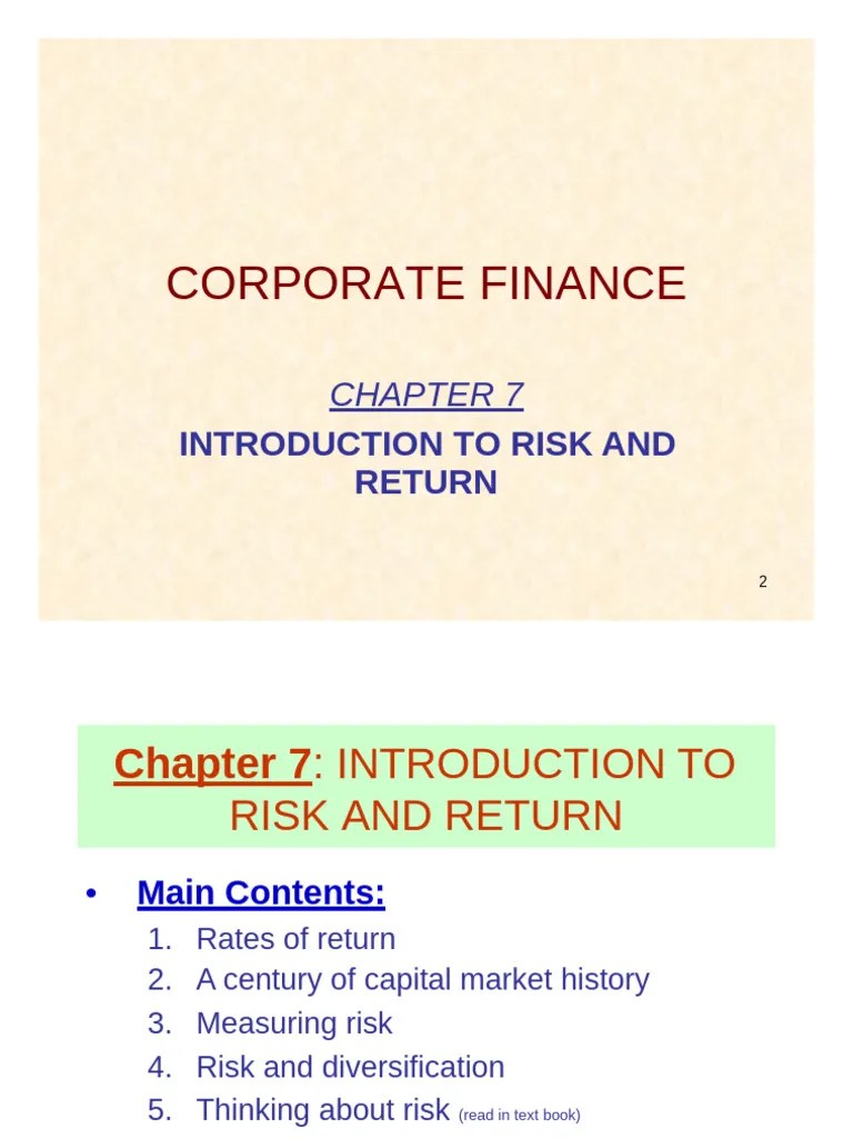 Introduction To Risk And Return | PDF | Diversification (Finance) | Financial Risk