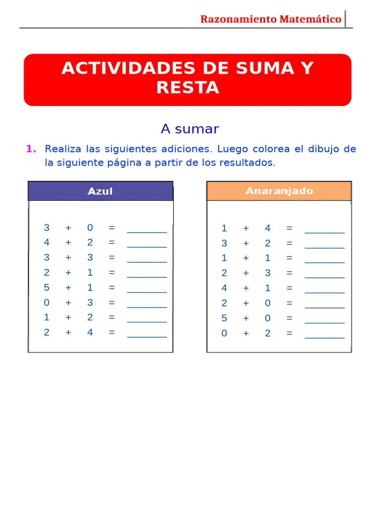 Actividades De Suma Y Resta Para Primer Grado De Primaria | PDF