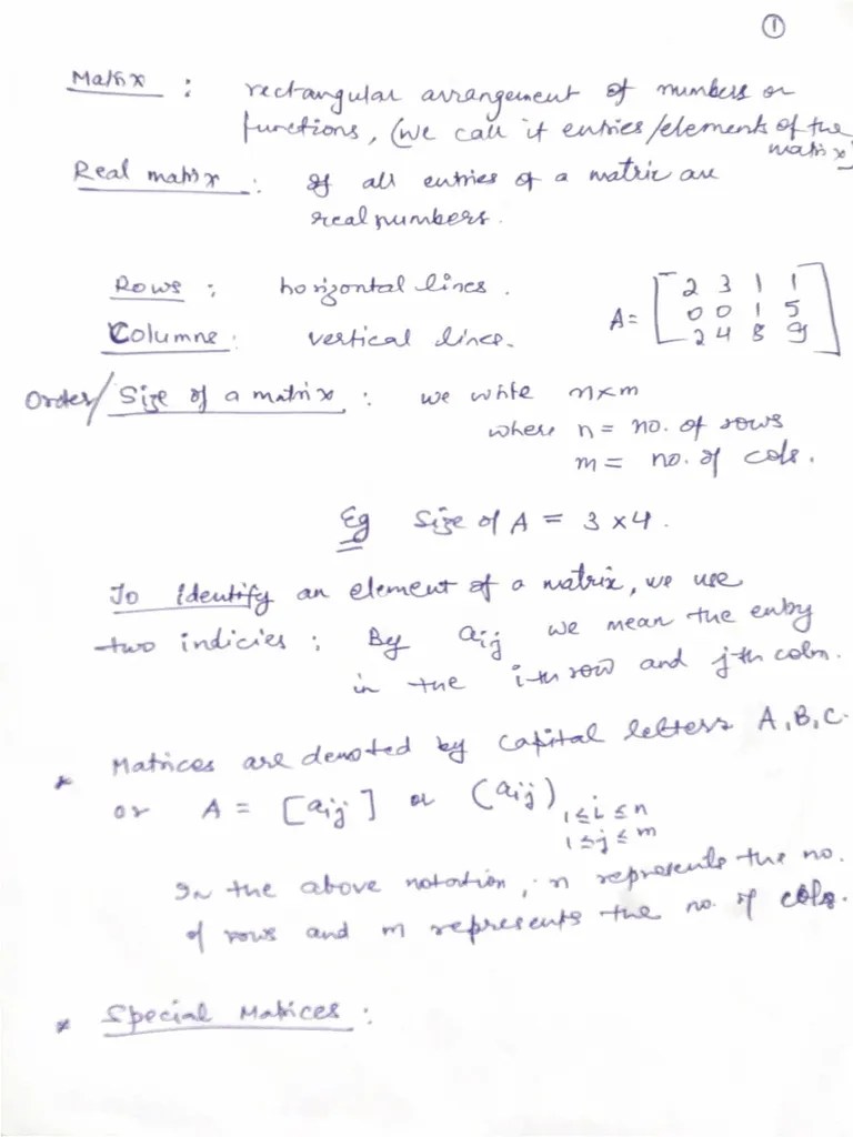 Maths Notes Matrix 1 | PDF