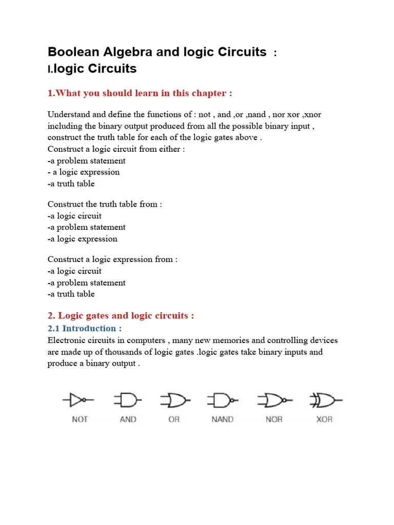 Boolean Algebra And Logic Circuits | PDF | Logic Gate | Boolean Algebra