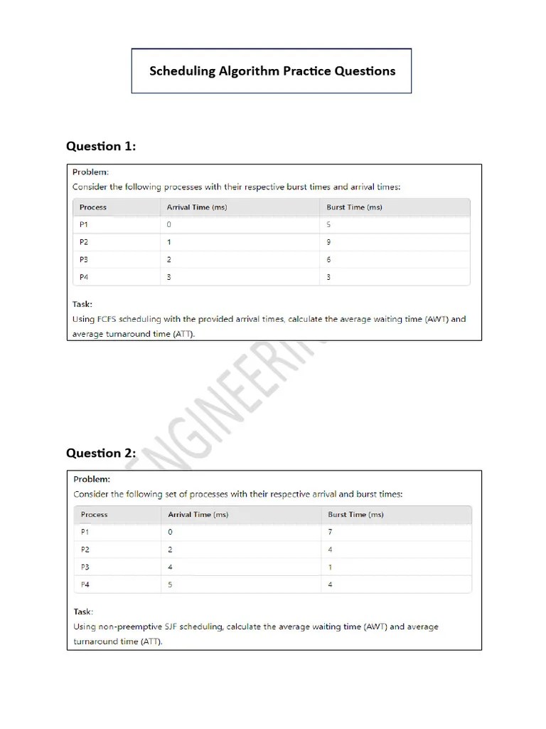 OSY Scheduling Algo Practice Questions | PDF