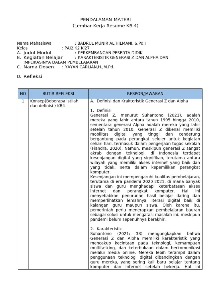 KB 4 Karakteristik Generasi Z Dan Alpha Dan Implikasinya Dalam Pembelajaran | PDF | Karier ...