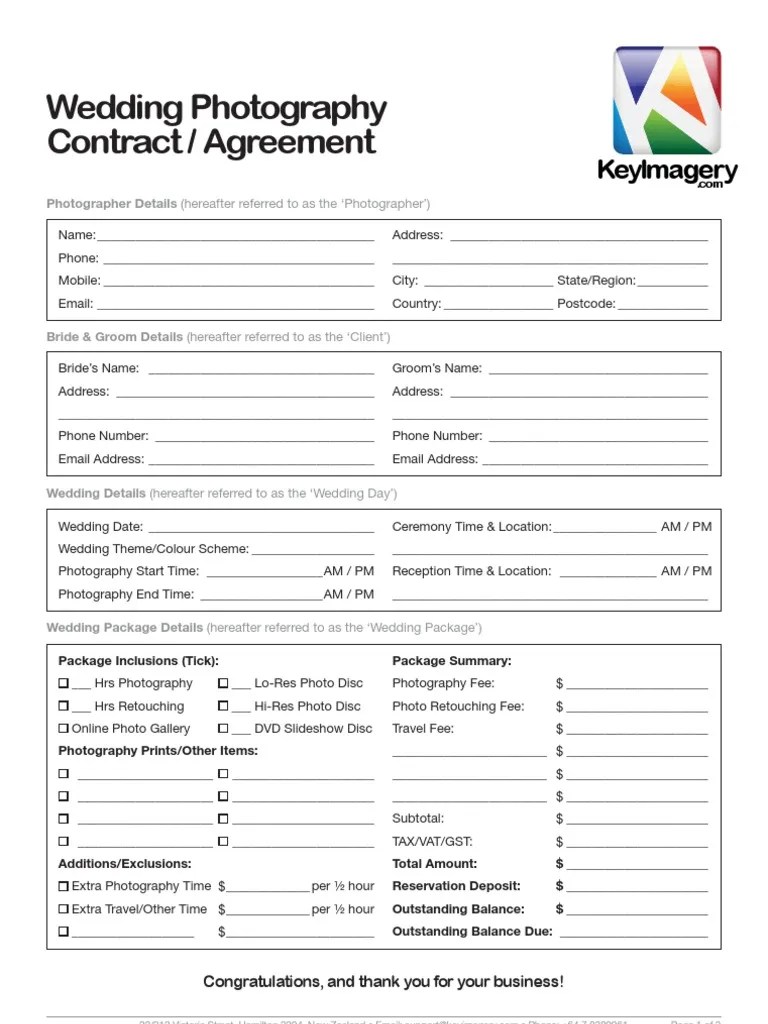 This agreement constitutes an order for wedding portraiture services, including the taking of wedding pictures as agreed to by both . Wedding Photography Contract Template | Deposit Account ...