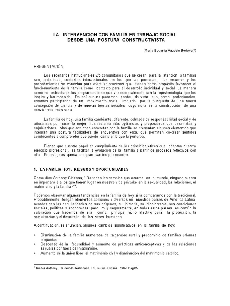 La Intervencion Con Familia En Trabajo Social Desde Una Perspectiva Constructivista | PDF