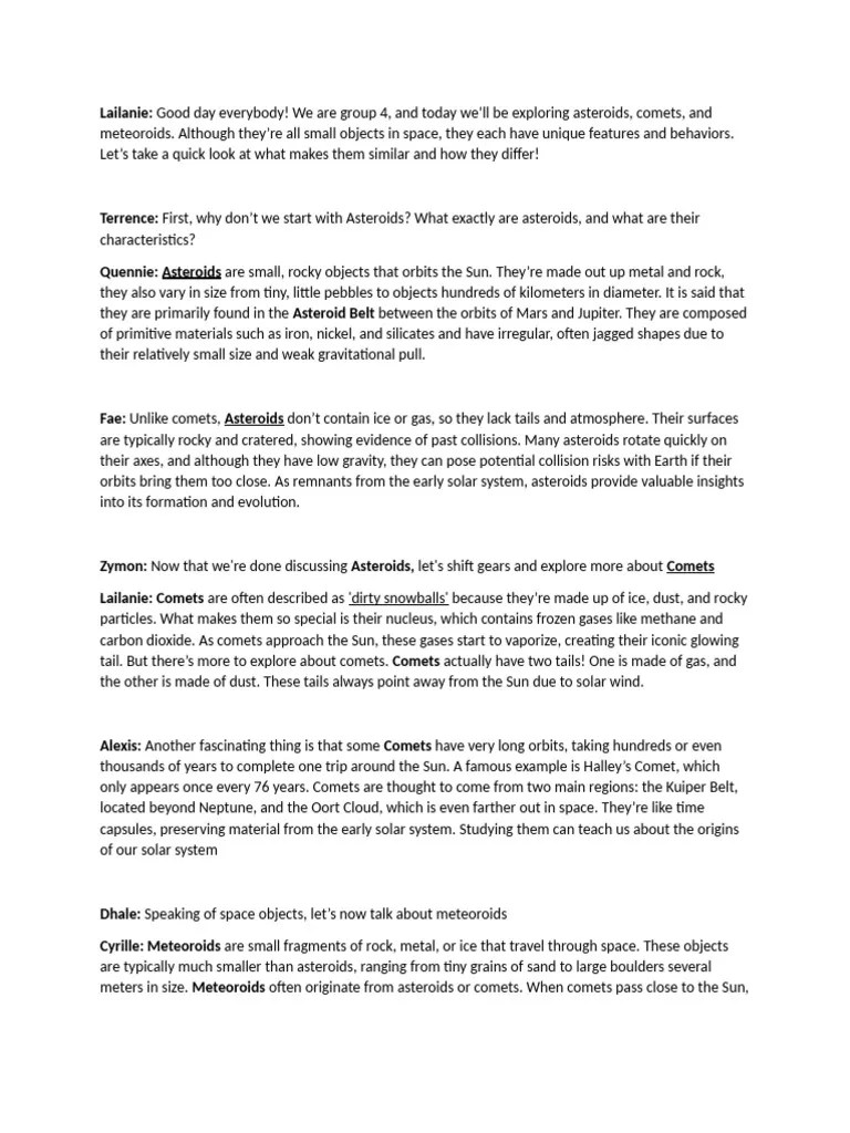 Asteroids Comet Meteoroids | PDF | Meteoroid | Comet