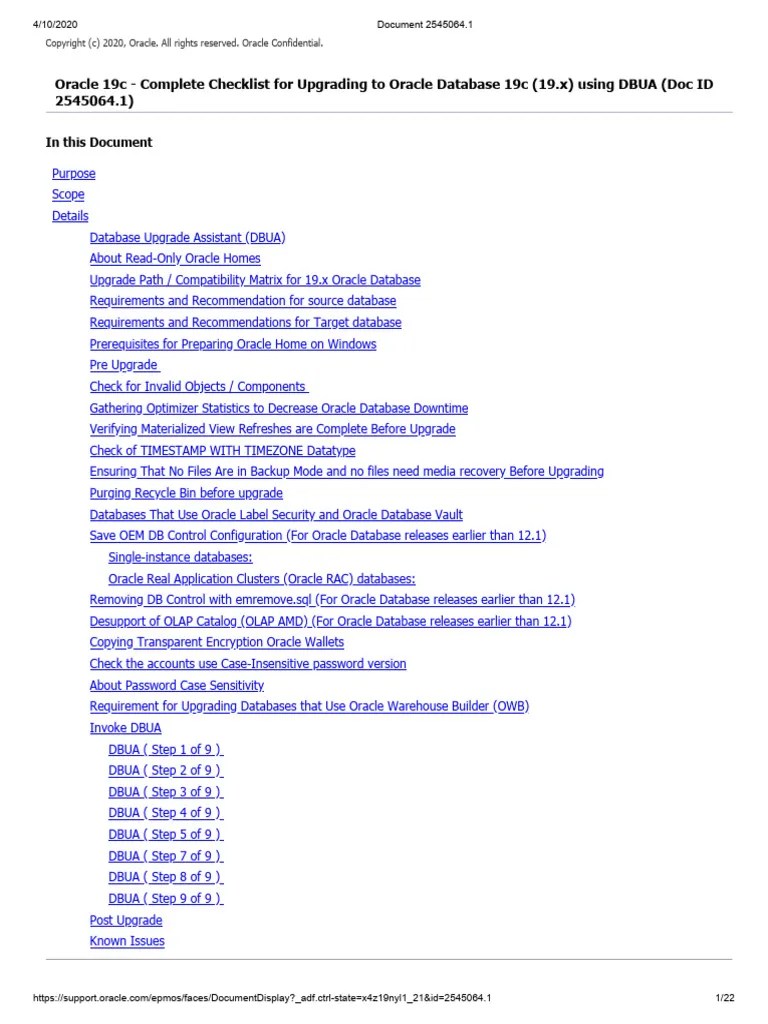 Oracle 19c - Complete Checklist For Upgrading To Oracle Database 19c ...