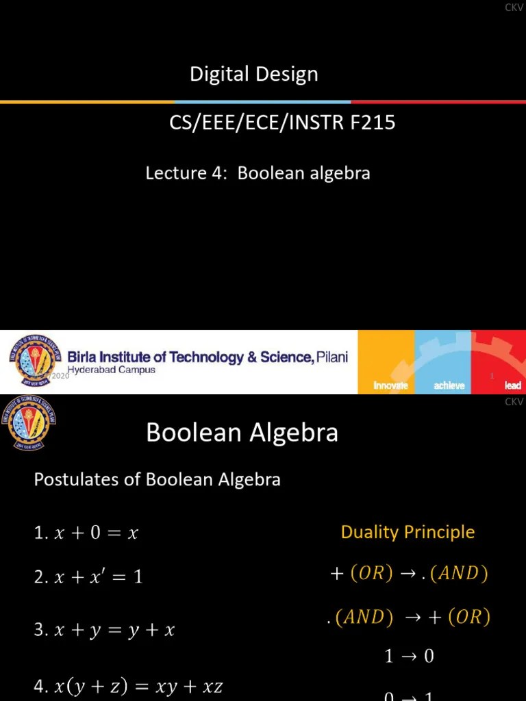 Lecture 4 Boolean Algebra Pdf Boolean Algebra Teaching Mathematics