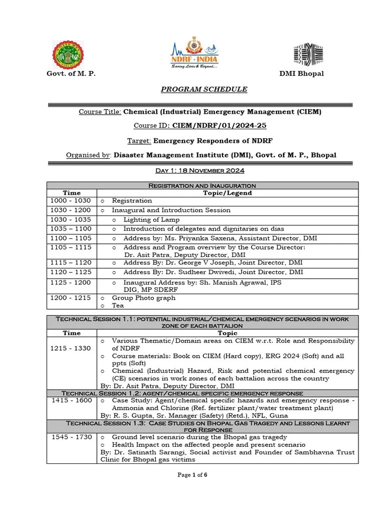 NDRF Training Schedule-Nov 2024-DMI | PDF | Hazards | Safety