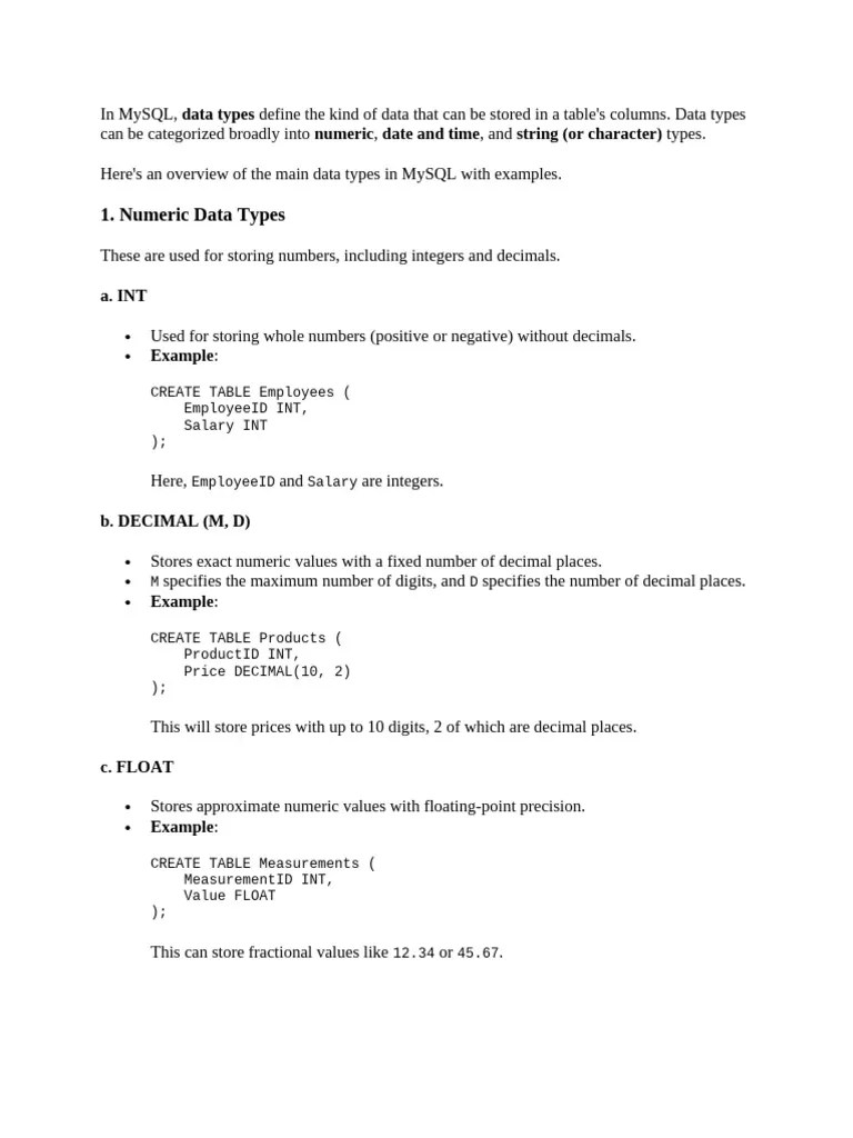 Data Types | PDF | Integer (Computer Science) | Data Type