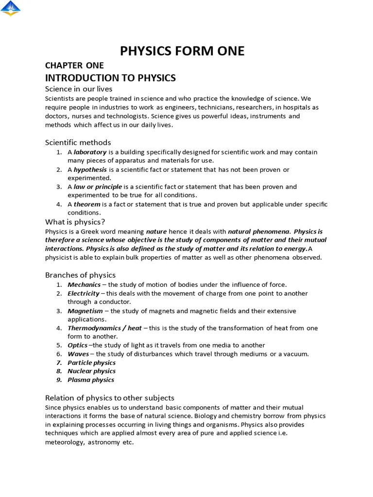 Physics Form 1 Notes | PDF | Weight | Electric Charge