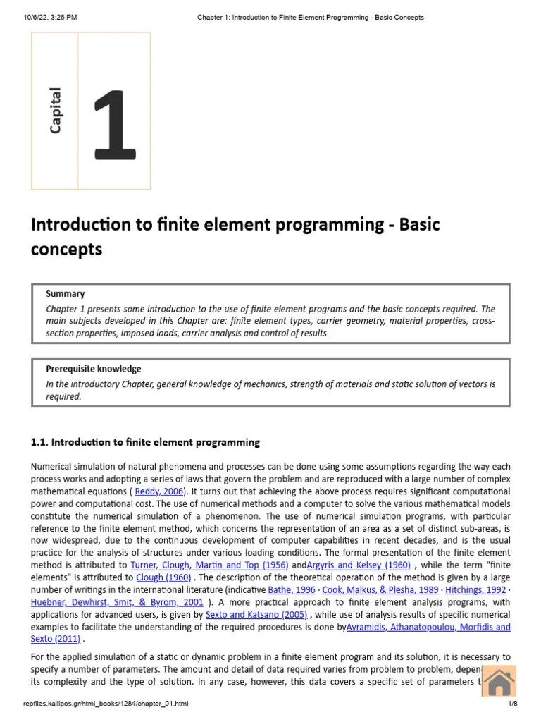 Chapter 1 - Introduction To Finite Element Programming - Basic Concepts ...