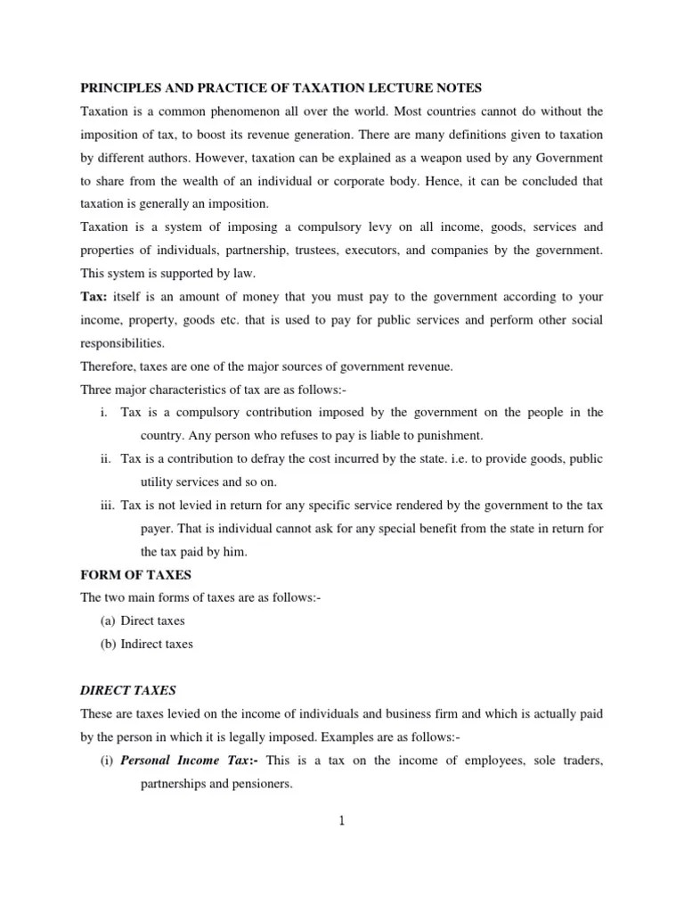 Principles And Practice Of Taxation Lecture Notes | PDF | Income Tax | Employee Benefits