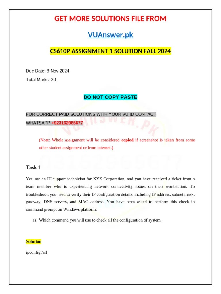 CS610P Assignment 1 Solution Fall 2024 | PDF | Computer Network | Ip ...