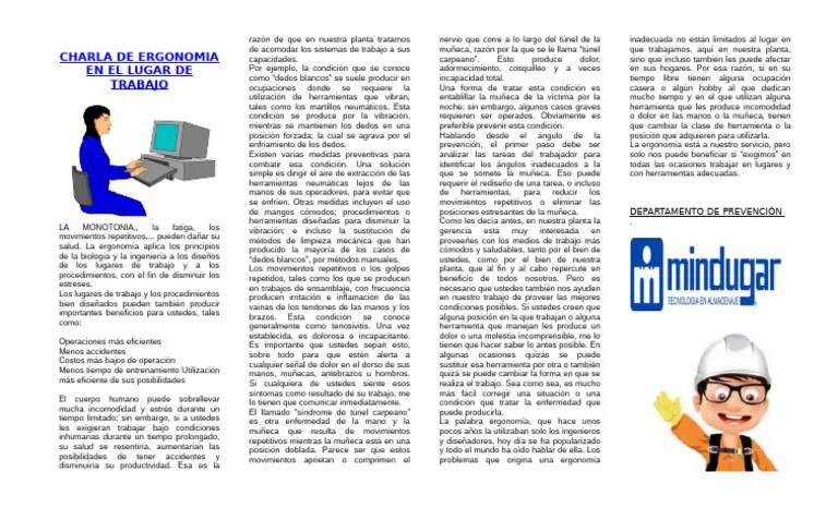 Charla De Ergonomia | PDF | Factores Humanos Y Ergonomía | Enfermedades Y Trastornos