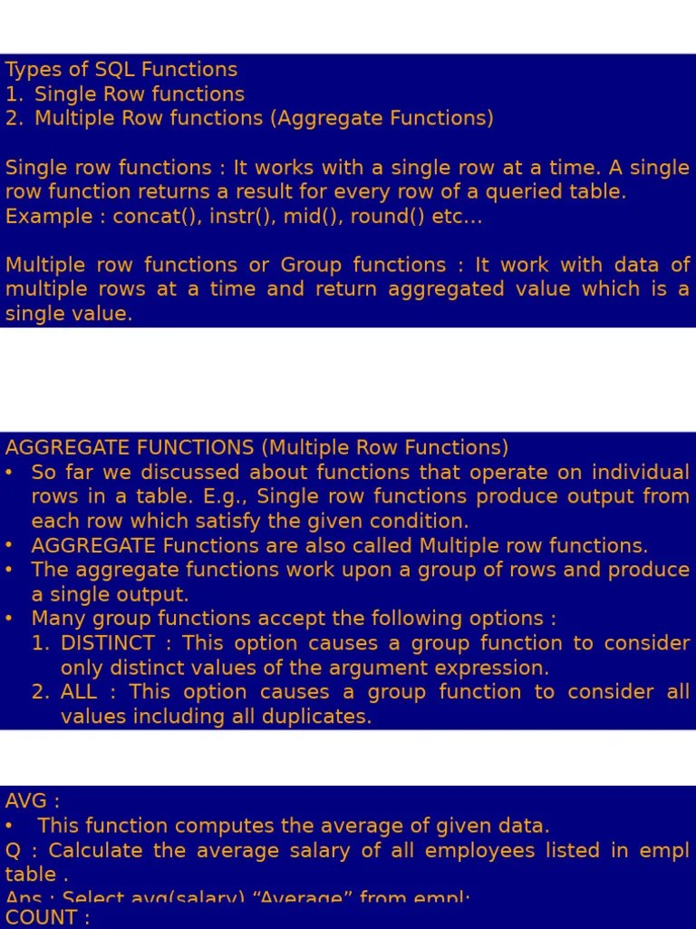 Aggregate Functions | PDF | Computing | Databases