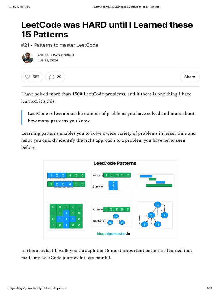 Leetcode - Common Patterns | PDF | Dynamic Programming | Algorithms And ...