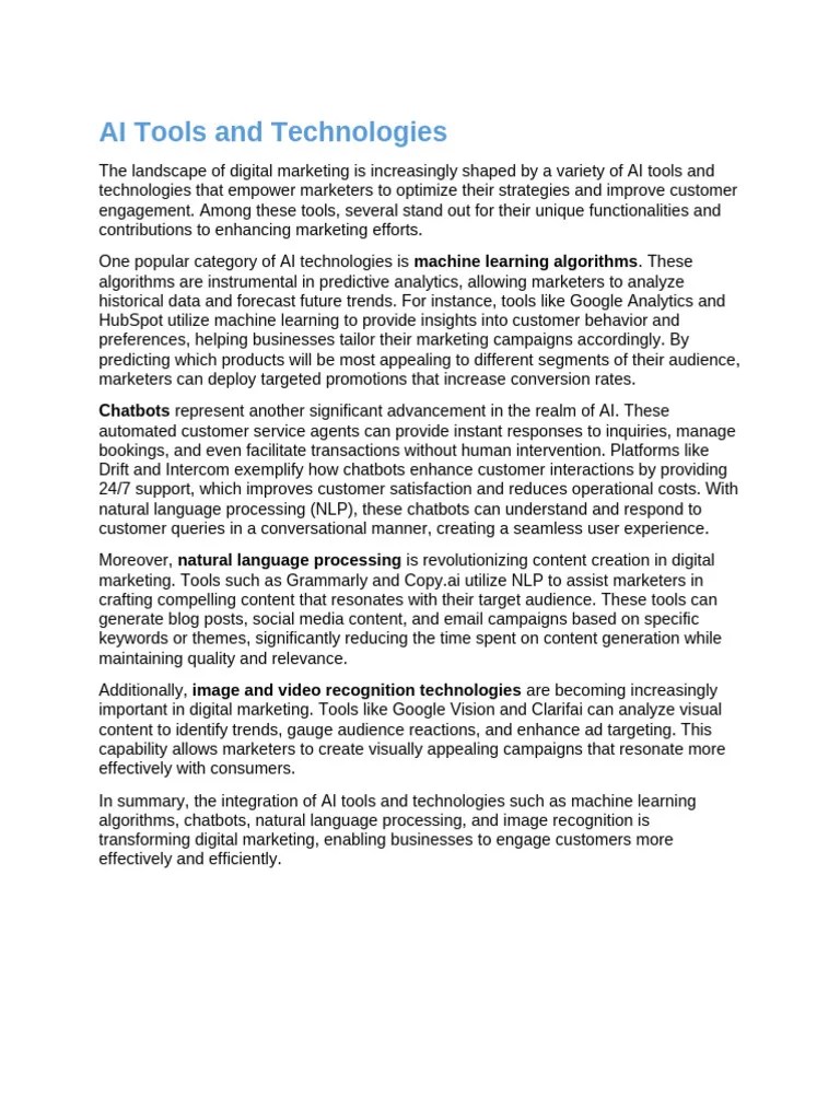 AI Tools And Technologies | PDF | Digital Marketing | Artificial ...