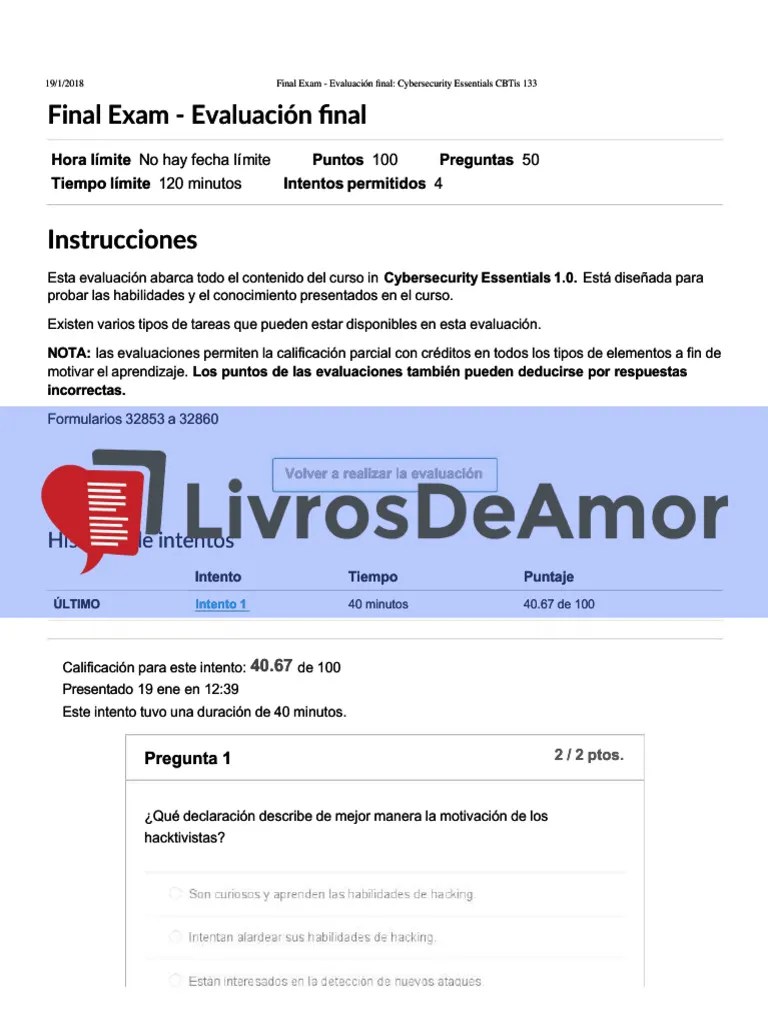 Examen Final: Ciberseguridad Esencial | PDF | Hacker De Seguridad | Evaluación