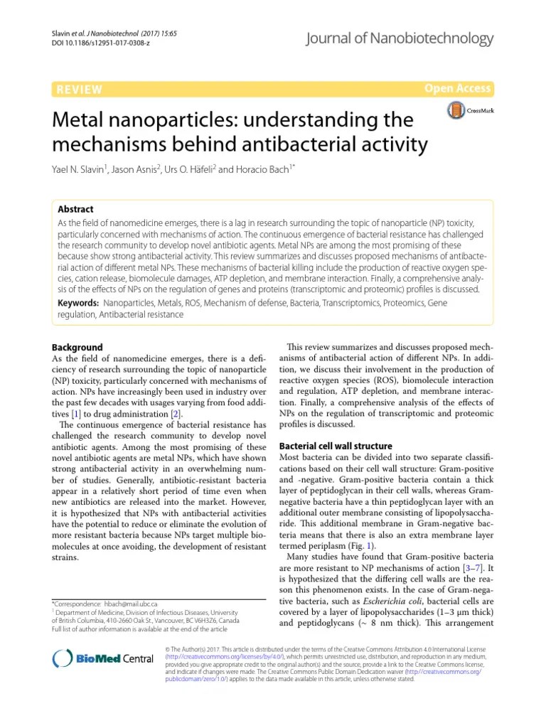 Metal NPs - Mechanisms Behind Antibacterial Activity | PDF | Bacteria ...