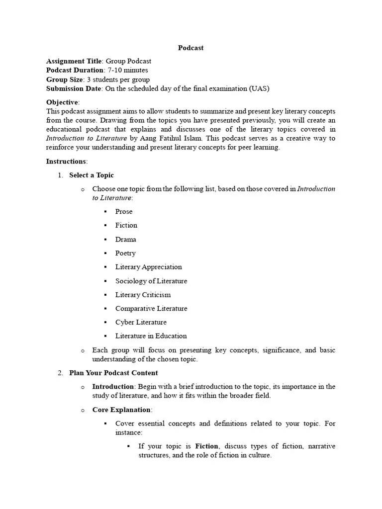Podcast Assignment | PDF | Podcast | Concept