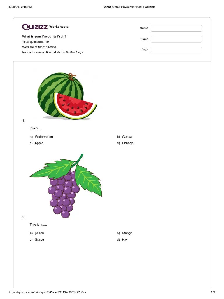 What Is Your Favourite Fruit - Quizizz | PDF | Food Ingredients | Vegan Cuisine