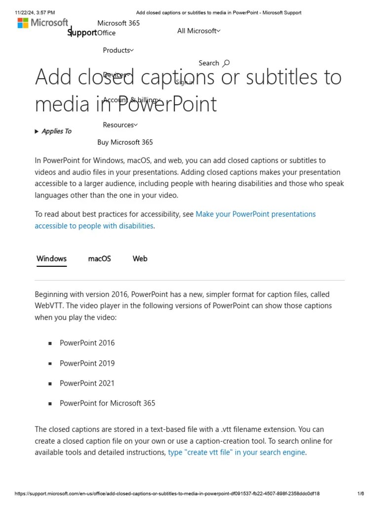 Add Closed Captions Or Subtitles To Media In PowerPoint - Microsoft Support | PDF | Microsoft ...