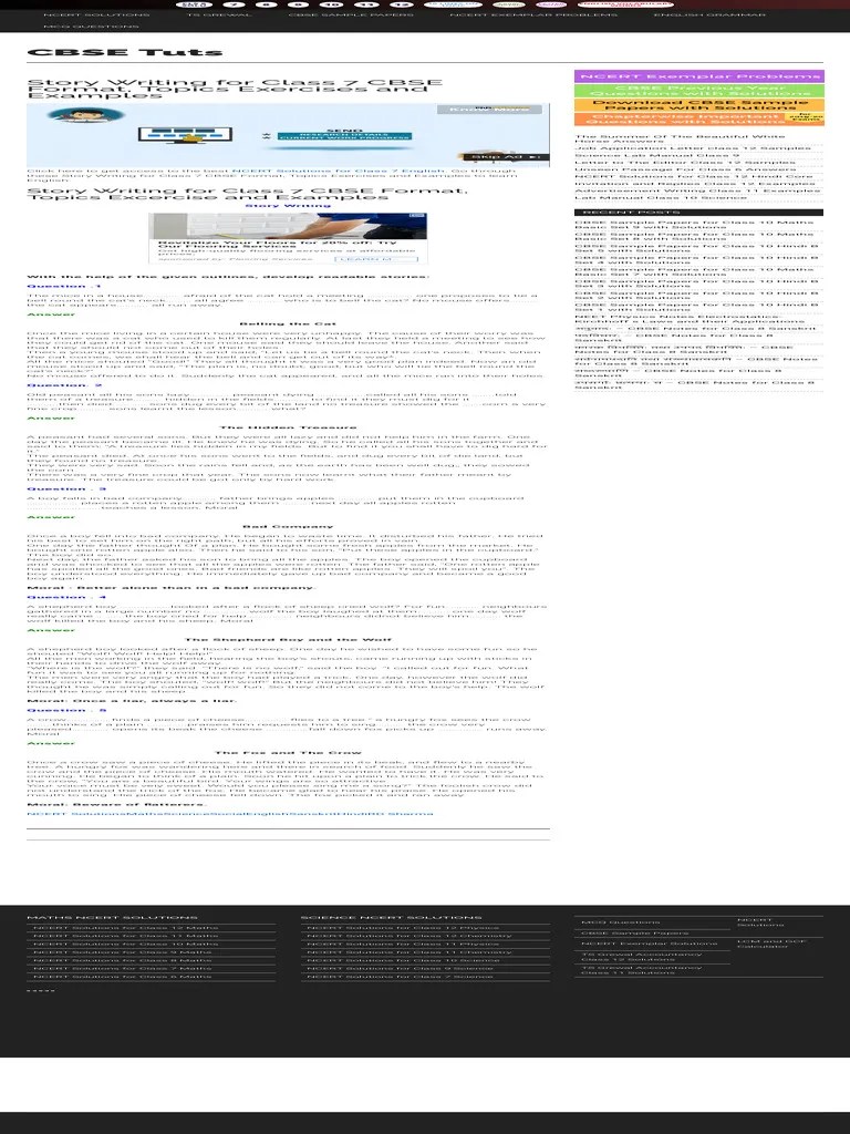 Story Writing For Class 7 CBSE Format, Topics Exercises And Examples ...