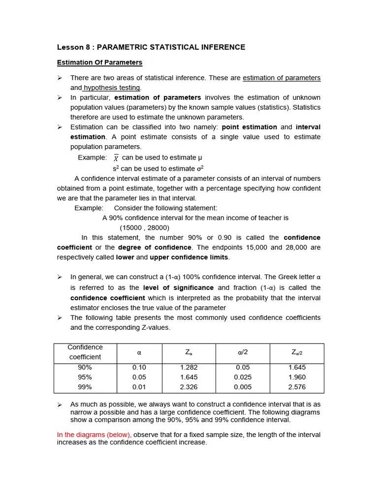 Lesson 8 Parametric Statistical Inference | PDF | Technology & Engineering