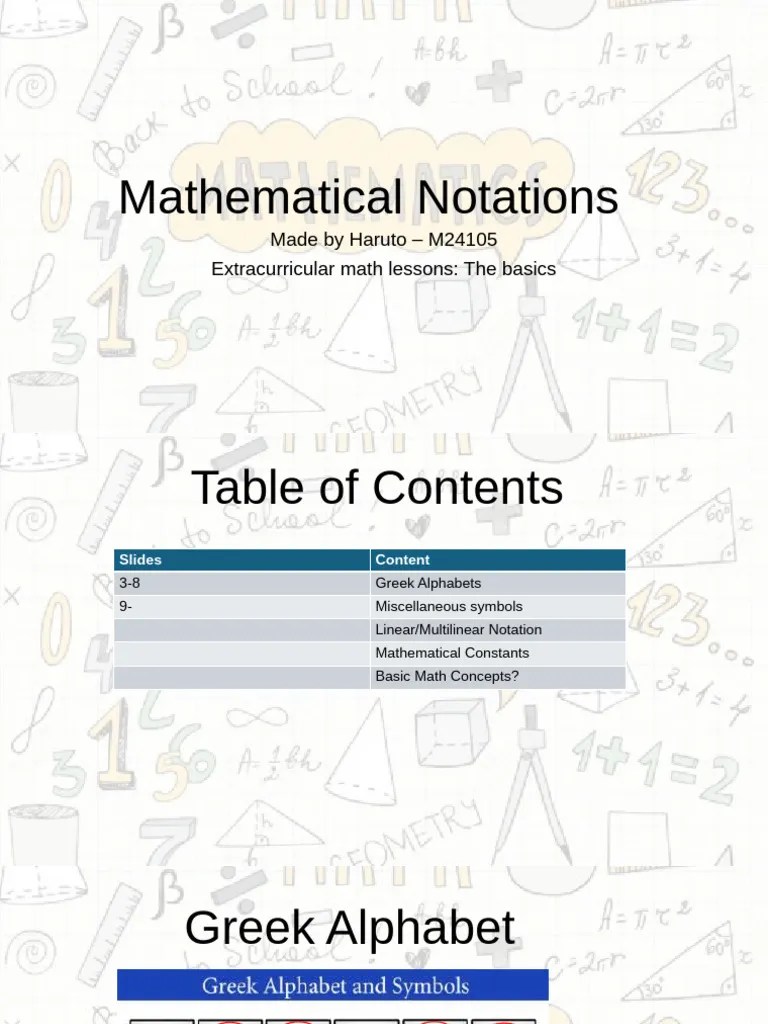 Mathematical Notations | PDF | Teaching Methods & Materials